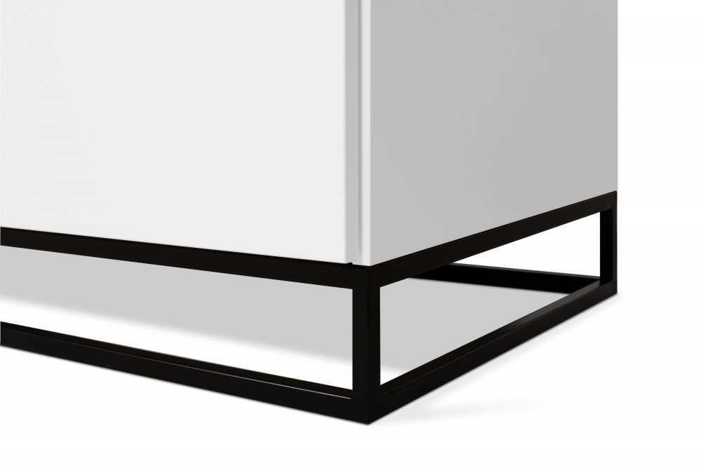 Buffet WHITY 2 blanc mat 180cm 2 portes/3 tiroirs Plateau en Marbre noir avec piètement noir